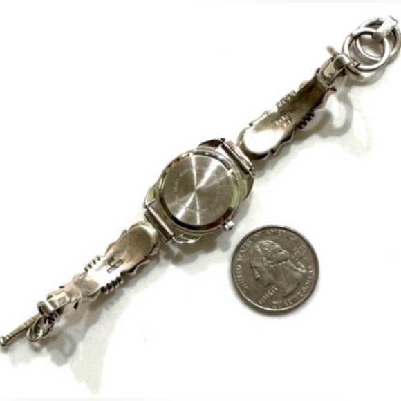 SALE Signed- Ervin Hoskie Navajo Vintage Watch Tips Sterling Silver Toggle Chain - Picture 4 of 9